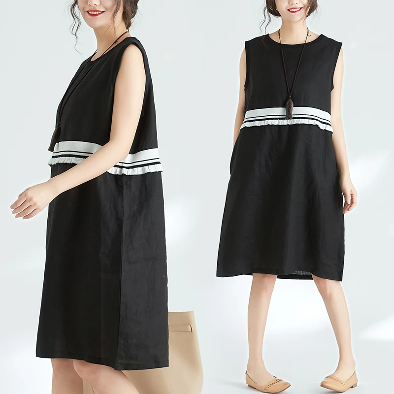 Simple temperament black sleeveless tank dress mori girl 2018 Summer | Женская одежда