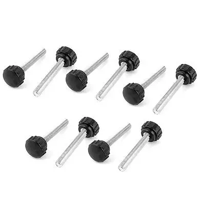 

10 Pcs Black 6mm Dia 40mm Length Threaded Plastic Round Screws Knobs Handles