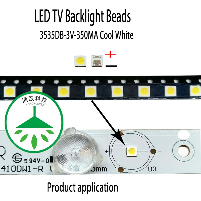 YONGYUEKEJI 100 шт./лот высокой мощности led 3535 3 v 350ma 1 w витые бусины холодный белый для Ремонт led lcd телевизор подсветка бар горячей