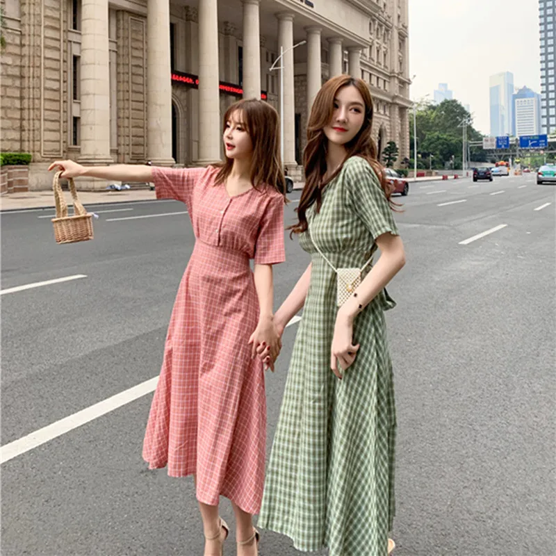 A Line Dresses Woman Summer Cute Japan Korean Style Prairie Sweet Preppy Design Button Shirt Dress Bow Ribbon Tie 7515