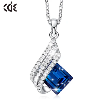 

CDE 925 Sterling Silver Necklace Embellished with crystals Blue Pendant Necklace For Girls Chain Necklace Collars