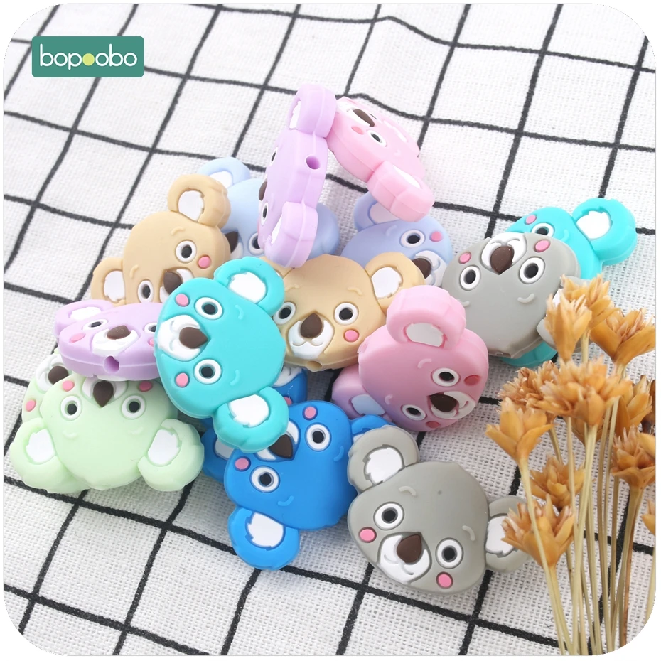 

Bopoobo 20pc Silicone Bead Mini Koala Baby Shower Gift Food Grade DIY Teething Jewelry Silicone Animals Beads Baby Teether