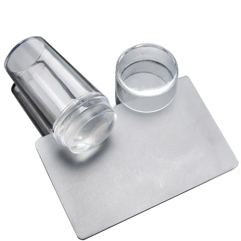 02 Nail Art Templates Pure Clear Jelly Silicone nail stamping plate Scraper with Cap Transparent Nail Stamp - Цвет: as pictures show