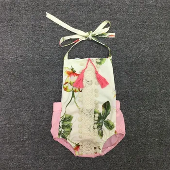 

Summer bloomers lotus leaf printed sleeveless cotton children conjoined ha clothing baby baby clothes