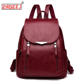 

Casual Female Leather Women's backpack Large Capacity School Bag for Girl Double Zipper Leisure Shoulder Bag Backpack
