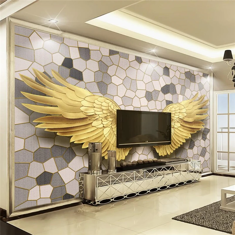 wellyu papel de parede para quarto Custom wallpaper  Scandinavian modern gold angel wings mosaic stone pattern TV wall behang beibehang custom size pvc material dali water knife stone mosaic tile retro european ceiling floor painting behang wallpaper