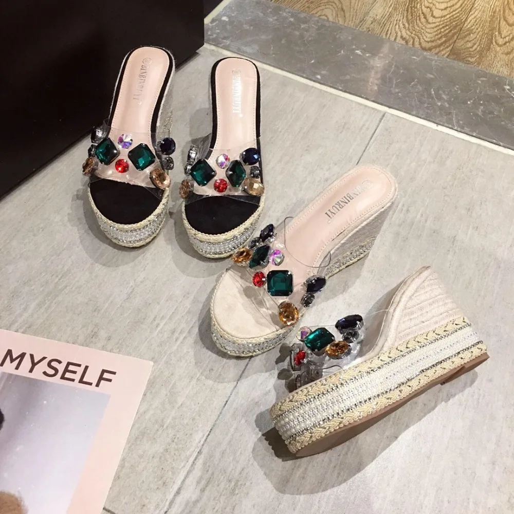 

Straw Knitted Slides Low Shoes Women Fenty Beauty Jelly Flip Flops Women's Slippers 2019 Platform On A Wedge Flax
