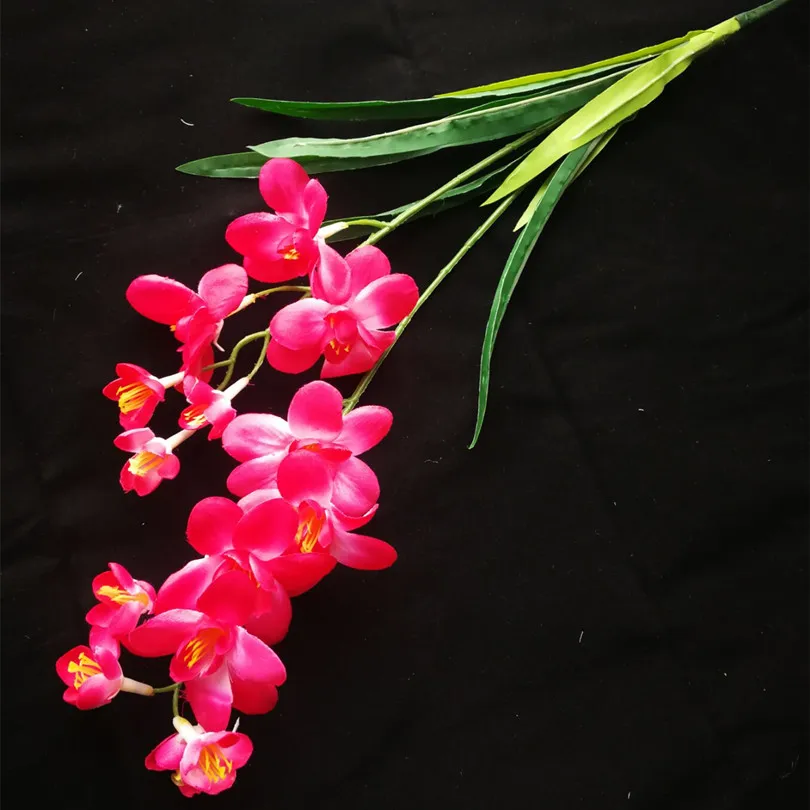 5p искусственный цветок фрезии поддельная бабочка, Орхидея, шелк Cattleya 65 см бежевый/розовый/красный/фиолетовый цвета Cymbidium цветы орхидеи - Цвет: Розово-красный