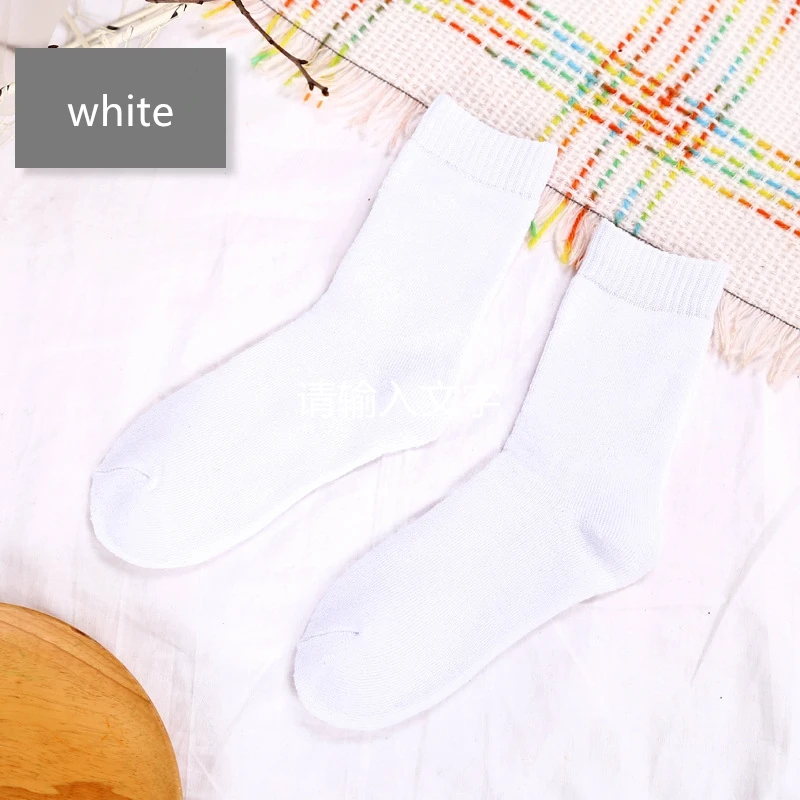 Теплые хлопковые носки для девочек на осень и зиму, женские Мягкие плотные вязанные носки, флисовый носок ярких цветов, 5 пар - Цвет: white