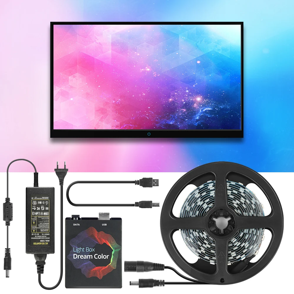 Dream color tv Подсветка USB Светодиодная лента RGB 5050 WS2812B светодиодный свет 5 В для HD ТВ ПК экран фоновое смещение освещение 1 м 2 м 3 м 4 м 5 м