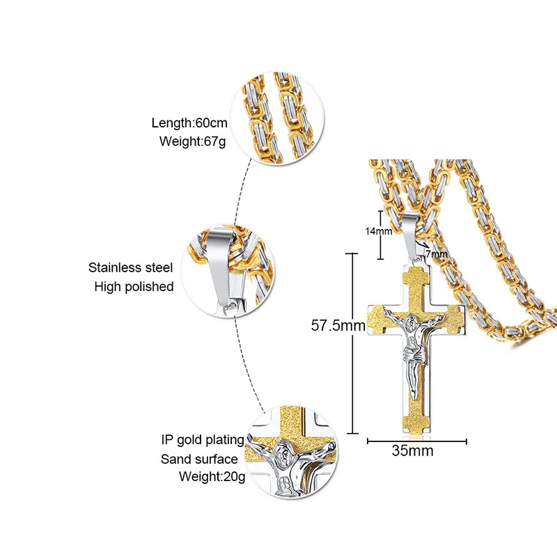Распятие крест ожерелье мужское из нержавеющей стали 2" византийская цепь мужское ожерелье s подвески