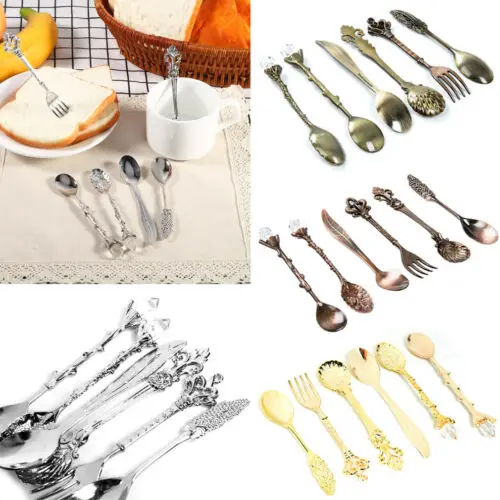 

6Pcs/set Luxury Royal Golden Vintage Flatware Tableware Dining Kitchen Dinnerware Cutlery Knife Fork Spoons Dinnerware Sets
