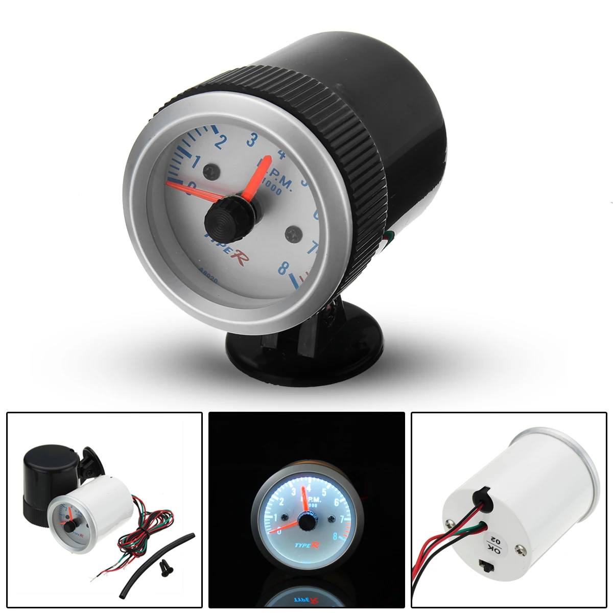 

Universal 2 inch 52mm Blue LED Tacho 12V 8000 RPM Tachometer Pointer Gauge Meter