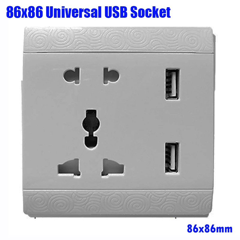 

86x86mm Square Wall Mount Socket With USB mobile phone charging outlet for 5V 4.8A High-power and bracket