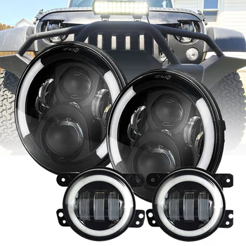

Marlaa 7" Round LED Headlights + 4" LED Halo Fog Lights Front Bumper Lamp for 1997-2018 Jeep JK TJ LJ CJ Rubicon H6015 H6016