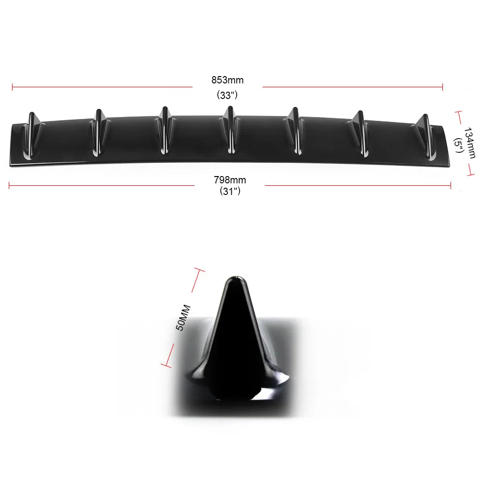 ABS пластик Универсальный черный Задний бампер для губ Диффузор спойлер 7 плавник Акула плавник стиль