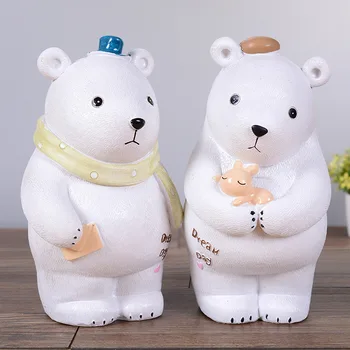 

White Bear Cartoon Animal Piggy Bank Decoration Birthday gifts children Saving Pot Decor Ornament Display Money box Present gift
