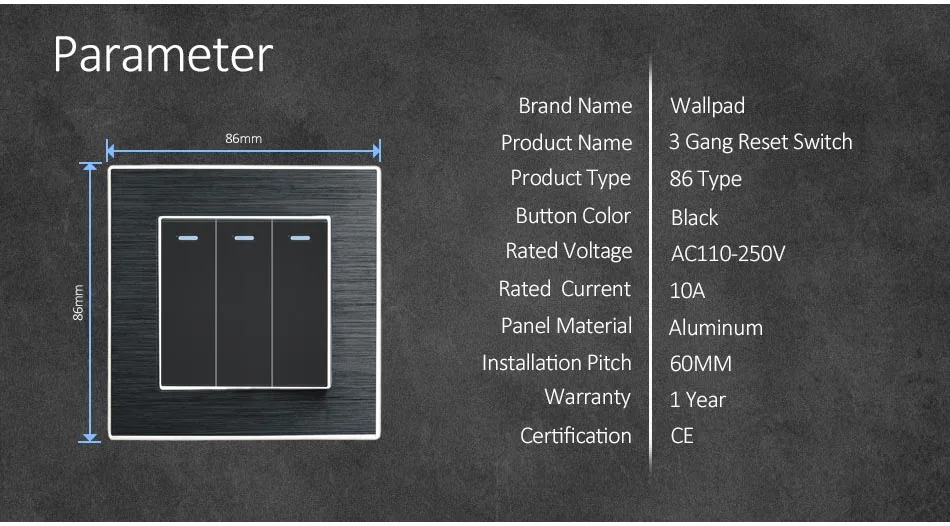 3 банды моментальный контакт переключатель сброс Настенные переключатели Wallpad роскошный настенный выключатель света гладкая металлическая панель