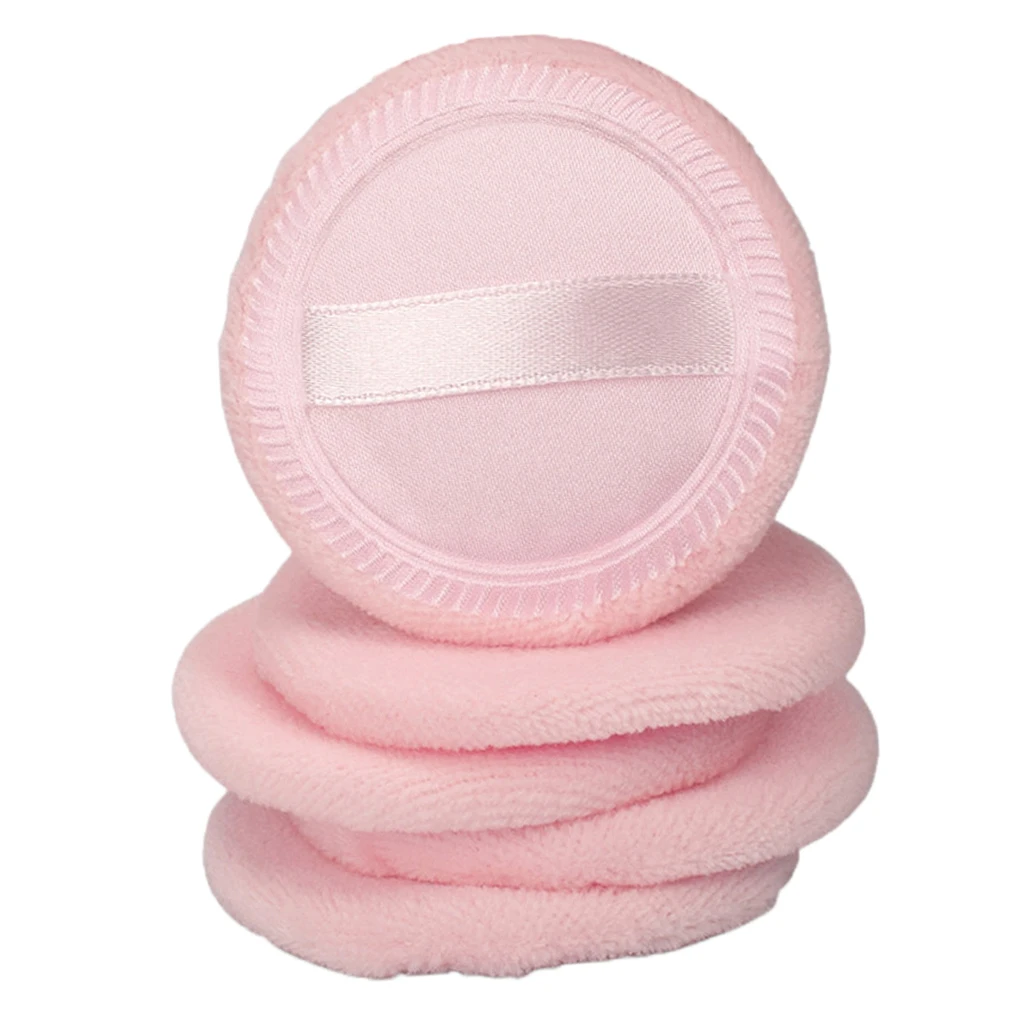 5Pcs Soft Cotton Makeup Blusher Powder Puff With Ribbon Strap Blush Loose Powder Blending Puff