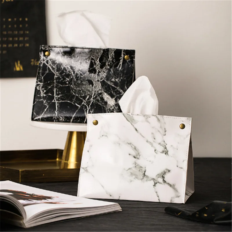 Marble Pattern Tissue Box PU Leather Nordic Style Home Car Napkin Container Paper Towel Napkin Case Home Decor Dropshipping
