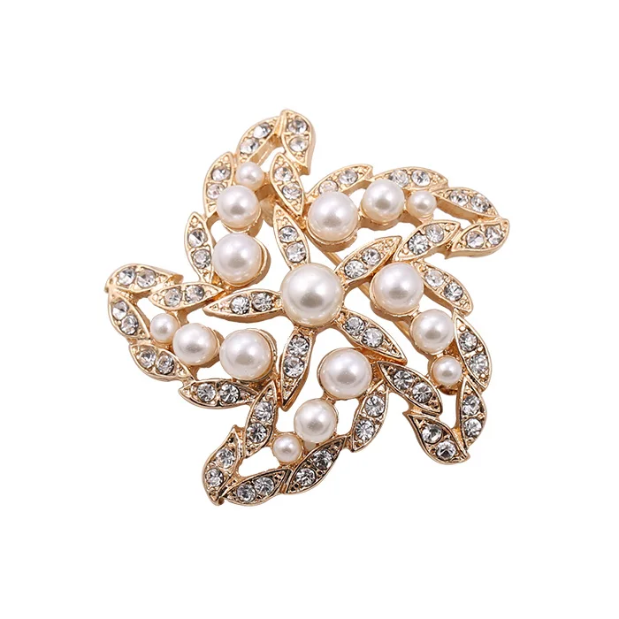 Golden Alloy Jewelry Elegant New Fashion Flower Brooch Rhinestone ...