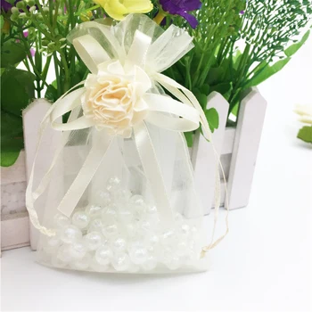 

9x12cm 100pcs Flower Drawable Ivory Small Organza Bags Favor Wedding Gift Packing Bags,Packaging Jewelry Pouches H2100