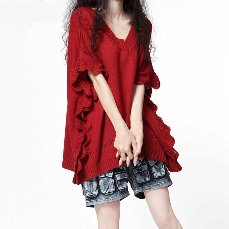 Artkas Fashion Women Batwing Sleeve Oversized Pullover Sweater Female Cashmere Knitted Hollow Out Loose Shrug Sweaters Lace Top