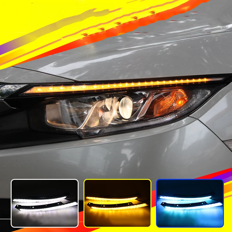 1 пара для Honda Civic 2016 2017 2018 мигать светодиодный головной светильник бровей вода