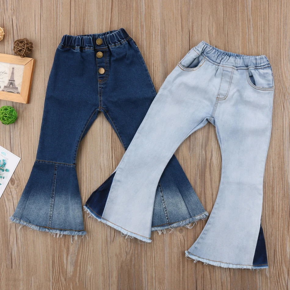 Г. весенние детские джинсы для маленьких девочек штаны с колокольчиками джинсовая одежда брюки джинсовые расклешенные джинсы для девочек