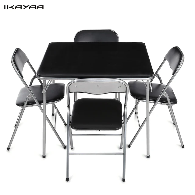 Best Quality iKayaa 5PCS Metal Folding Dining Table Chair Set Furniture Multi-function Outdoor Camping Table Chairs for Playing Game Dinner Best Quality iKayaa 5PCS Metal Folding Dining Table Chair Set Furniture Multi-function Outdoor Camping Table Chairs for Playing Game Dinner