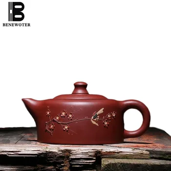 

170cc Yixing Purple Clay Teapot Plum Flower Pattern Raw Ore Zisha Vintage Pot for Household Drinkware Oolong Tea Kettle Gifts