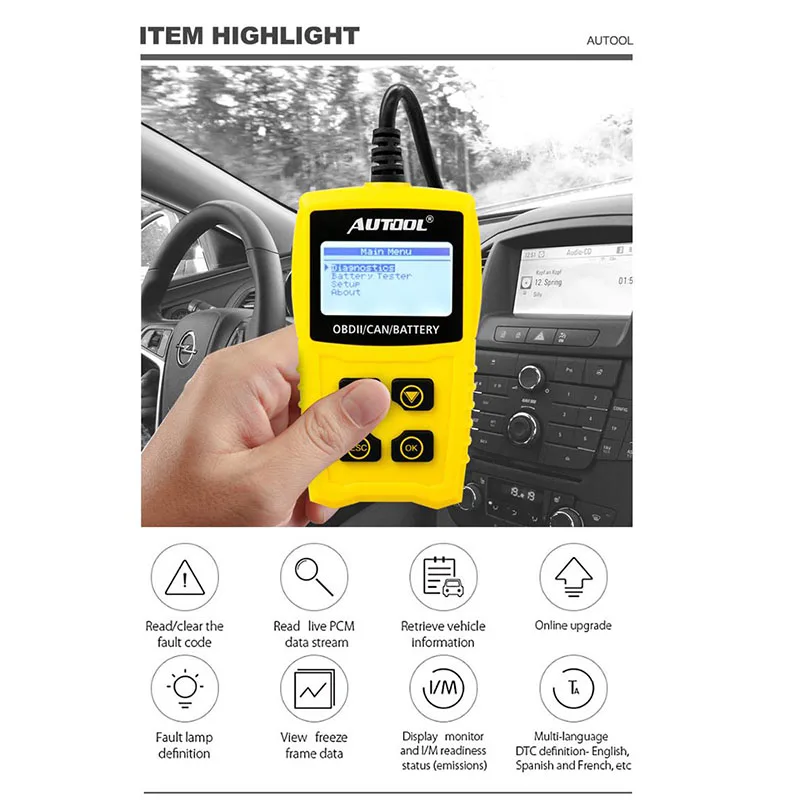 OBD2 12 В кодовый тестер батареи для OBDII EOBD CAN Автомобильный сканер автомобильный