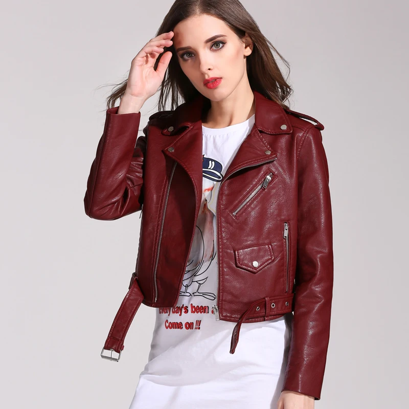 NAGODO Leather Jacket Women 2018 Hot sale Autumn Winter PU Faux leather Coat Motorcycle Biker Bomber Jackets with Belt outwear Coats