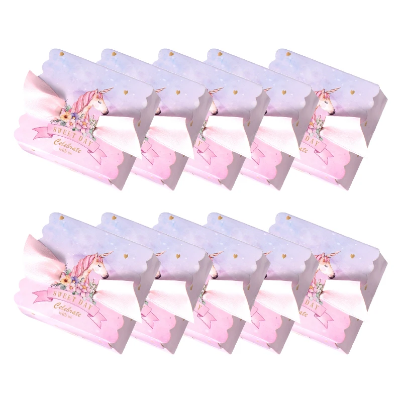

10pc Happy Birthday Unicorn Paper Gift Bags Baby Shower Girl Paper Candy Box Party Supplies Square Candy Box Unicorn Party Favor