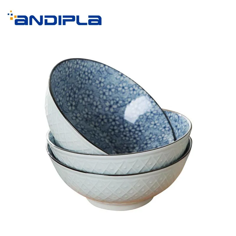 

Japanese-style 5.7 Inch Ceramic Porcelain Rice Soup Bowls Hand Painted Vintage Pattern Household Tableware Noodle Dessert Bowl