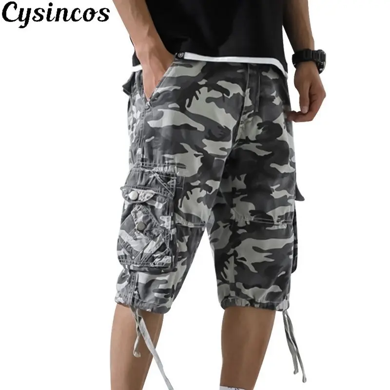 

CYSINCOS Camouflage Loose Cargo Shorts Men Cool Camo Summer Short Pants Hot Sale Homme Cargo Shorts Plus Size Brand Clothing
