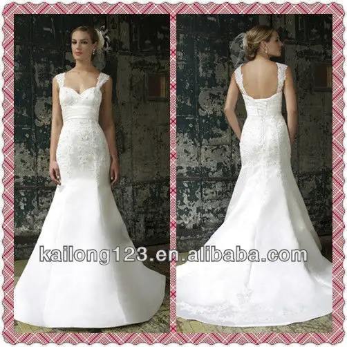 princess sweetheart cap sleeves fit and flare chapel train accent