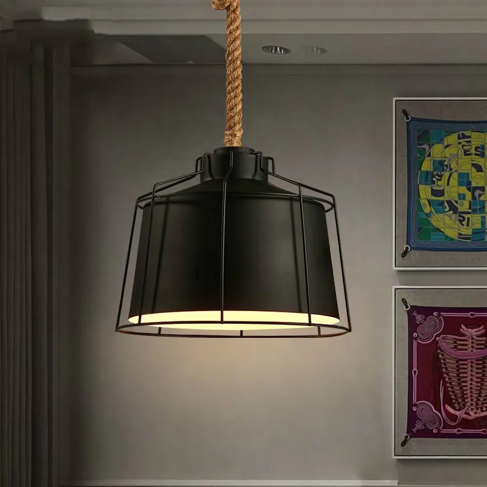 

Nordic loft creative personality industrial chandelier restaurant bar bar rural iron hemp rope chandelier LU808170