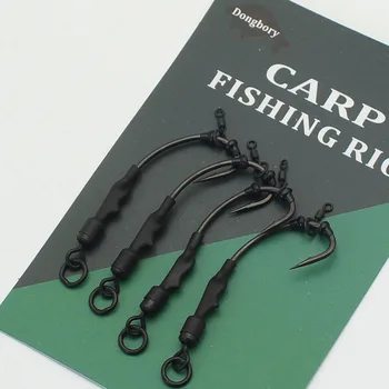 BEST DEAL ❤️ 4PCS Carp Rig Teflon Coated Barbed Carp Fishing Hook Ready Tied Ronnie Rig Hook Links Hair Combi Chod Rig 2 4 6 8 - discount item 39% OFF Sports & Entertainment