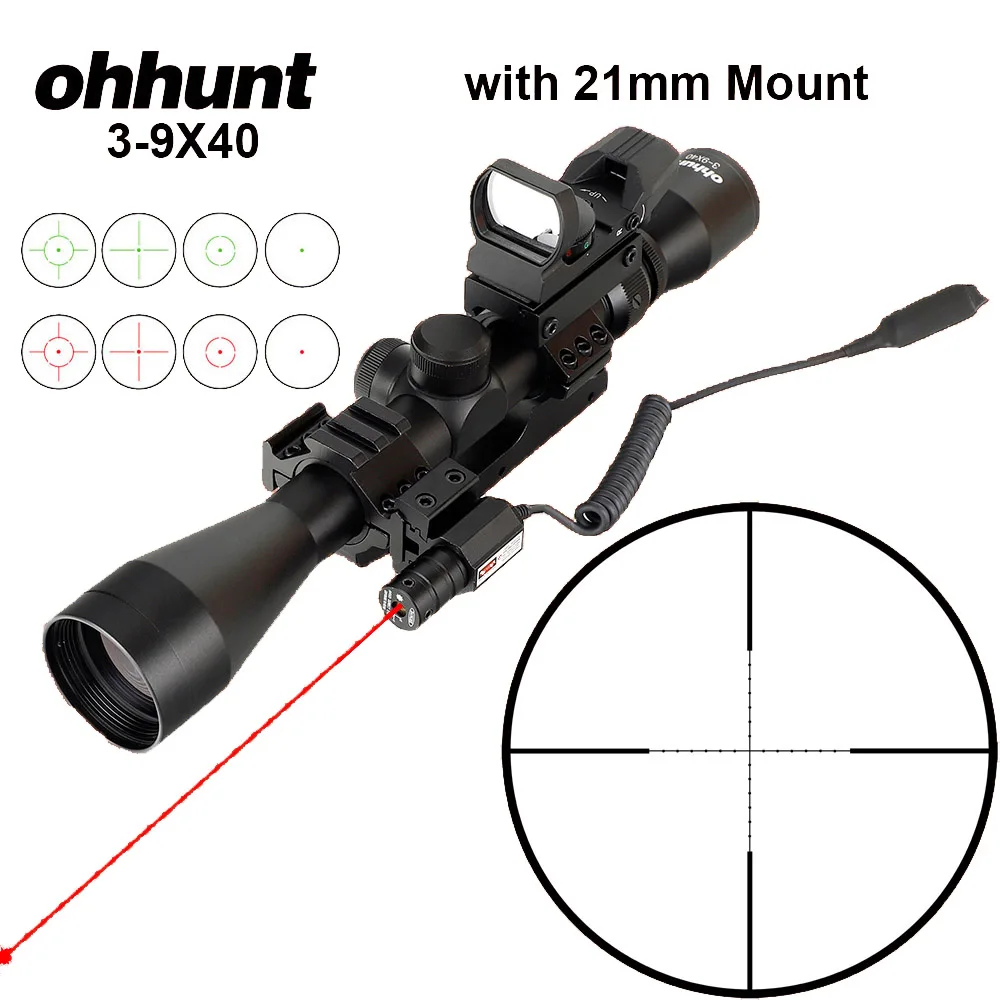 Ohhunt 3-9X40 охотничий комбинированный прицел проволока дальномер Сетка арбалет или Mil точка Сетка прицел тактические оптические прицелы - Цвет: with Picatinny Rings