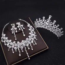 Роскошные кисточки Стразы, наборы свадебных ювелирных изделий, серебряная Хрустальная корона, диадемы, ожерелье, серьги, набор свадебных аксессуаров
