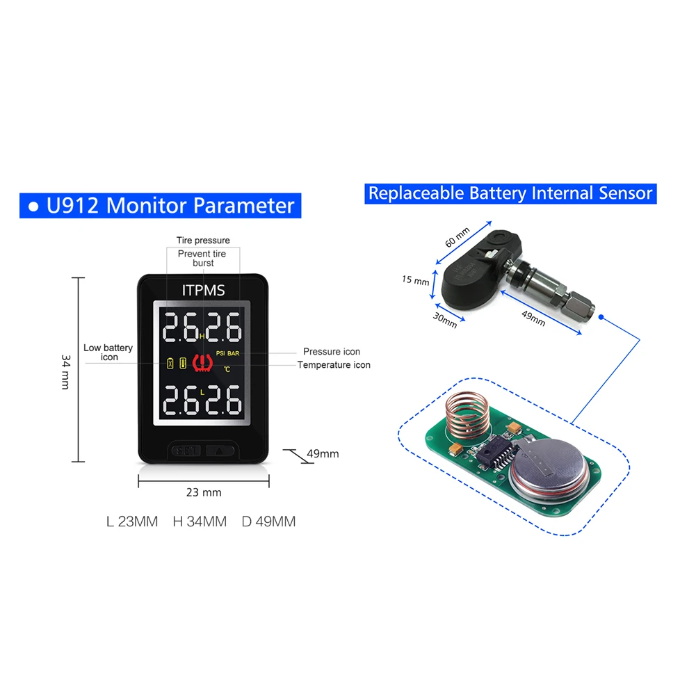 Автомобильная система контроля давления TPMS, 4 внутренних датчика, ЖК-монитор для Toyota U912-TJ Land Cruiser