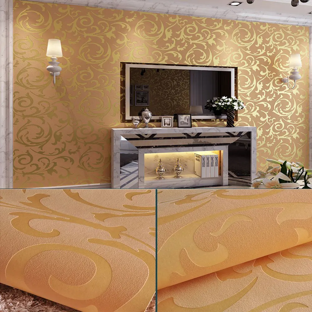 

Wall Paper Luxury 3D Victorian Damask Embossed Feature Wallpaper Rolls TV Background