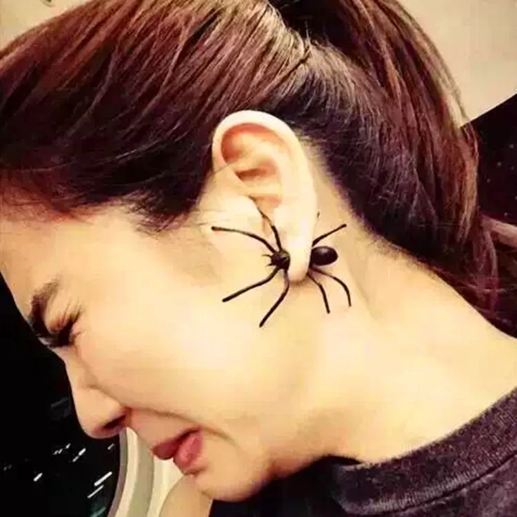 1PC 3d Creep Black Spider Earrings Earrings Hot Unique Punk Earrings For Women Wholesale Fashion Jewelry Womens Accessories