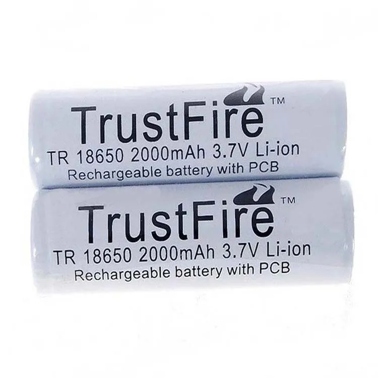 

2pcs/lot TrustFire Protected TR 18650 2000mAh 3.7V Lithium Rechargeable Battery with PCB Power Source For LED Flashlights