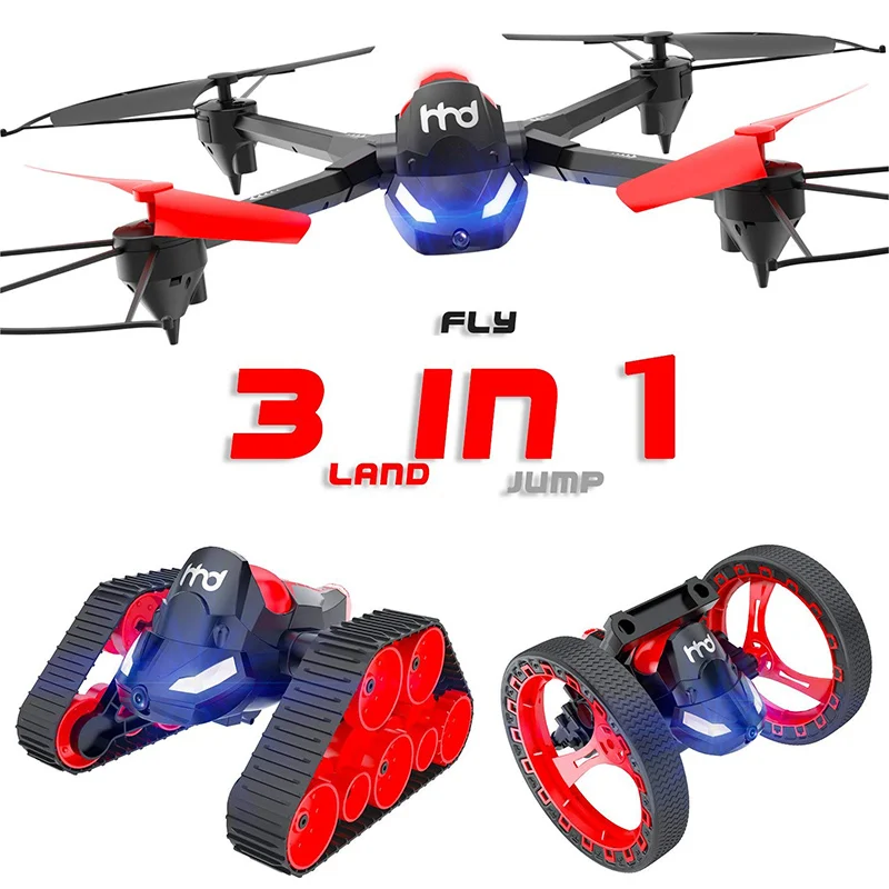 

3 In 1 Bounce Car RC Tank Drone with Camera 2.4GHZ Quadcopter Toys Gifts for Kids M09