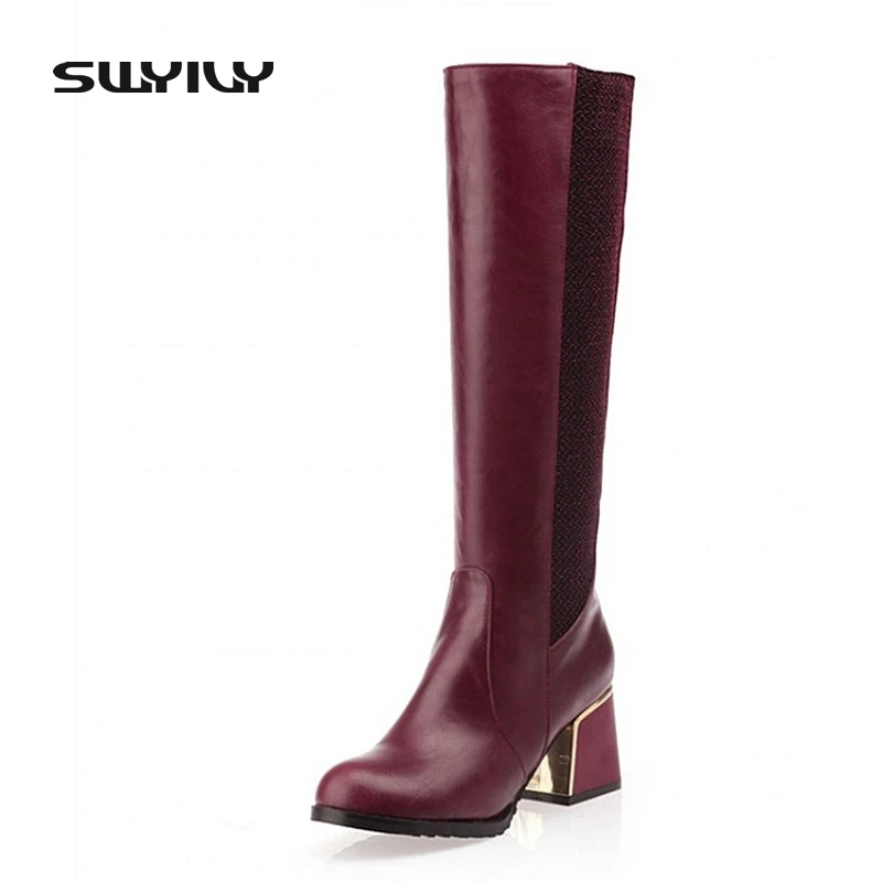 Mixed Colors Fashion Women Boots Autumn And Winter Thick Heels Knight Boots Stretch Knee High Shoes Zapatos Mujer Botas