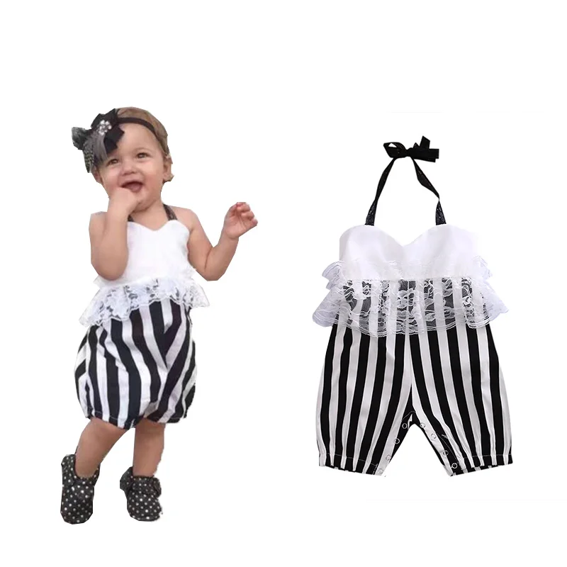 Summer Cute Newborn Baby Girl Lace Striped Romper Babies Lace Tulle