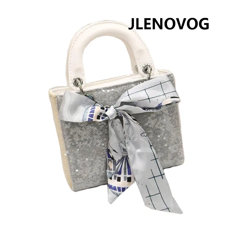 

Single shoulder diagonal portable soft outdoor spring new wave Korean version sequin bow scarf silk scarf chain bag