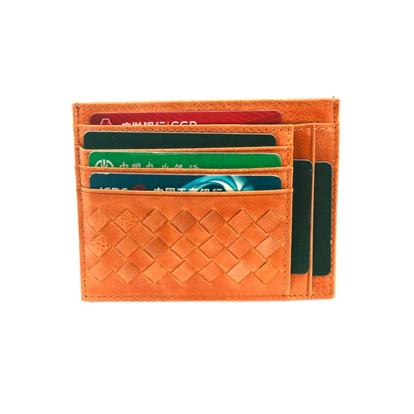 Вязаный держатель для кредитных карт из натуральной кожи, мужской кошелек Для водительских прав, мини-Ручная сумка, мужские кошельки для путешествий - Цвет: Brown